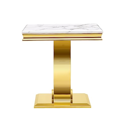 Asday Gold End Table Set of 2, White Side Table for Living Room, Bedroom, 2 Stable End Tables with U-Shaped Polished Gold Base and Square Bottom Plate - color: White, size: Set of 2