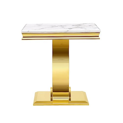 Asday Gold End Table Set of 2, White Side Table for Living Room, Bedroom, 2 Stable End Tables with U-Shaped Polished Gold Base and Square Bottom Plate - color: White, size: Set of 2