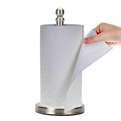Paper Towel Holder Countertop, Standing Paper Towel Roll Holder for Kitchen Bathroom, with Weighted Base for One-Handed Operation (Brushed Nickel) - color: Brushed Nickel
