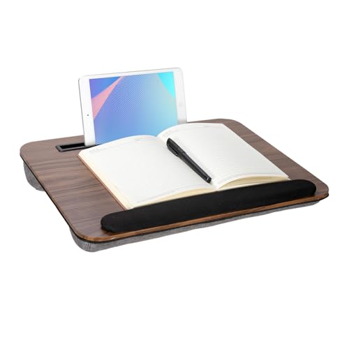 Portable Laptop Desk Fits Up to 16“ Laptops, with Tablet Slot, Built-in Cushion, Great for Home & Office,Lap Desk with Cushion (Brown with Wrist Rest, Medium) - color: Brown With Wrist Rest, size: Medium