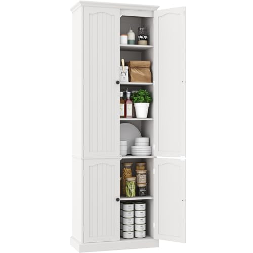 Function Home 72" Kitchen Pantry Cabinet, Tall Wood Storage Cabinet with Doors and Adjustable Shelves, 6-Tier Freestanding Cupboard for Kitchen Dining Room Living Room Bathroom, White - color: White, size: 24"Wx11.81"Dx72"H