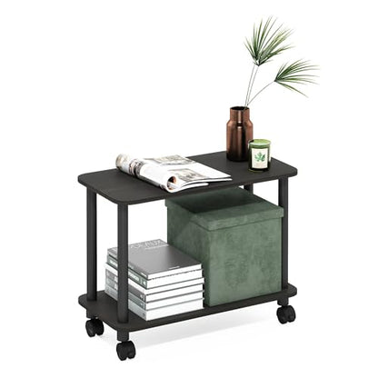 Furinno Turn-N-Tube Side Table, 2-Tier Sofa End Table with Wheels, Toolless Assembly Night Stand, Bedside Table with Open Shelf, for Living Room, Bedroom, Dark Espresso - color: Dark Espresso/Black