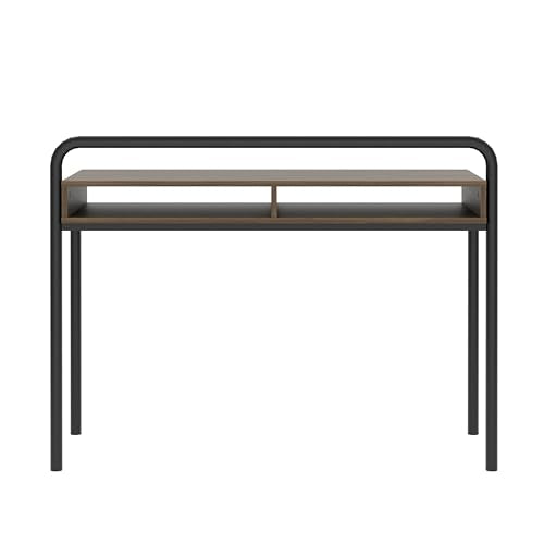 Techni Mobili Modern Office Desk with Storage - 46 Inch Classic Writing Table with 2 Open Shelves for Easy Access - Industrial Walnut Desk with Scratch Resistant Steel Frame Allure Collection | 46 Inch modern writing desk with 2 open shelves, scratch‑resi