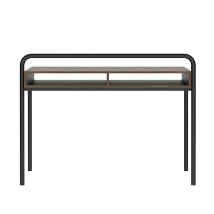 Techni Mobili Modern Office Desk with Storage - 46 Inch Classic Writing Table with 2 Open Shelves for Easy Access - Industrial Walnut Desk with Scratch Resistant Steel Frame Allure Collection | 46 Inch modern writing desk with 2 open shelves, scratch‑resi