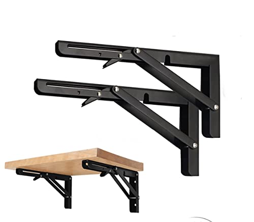 Black Folding Shelf Brackets Max. Load 220 lb, Heavy Duty DIY Wall Mounted Shelf Bracket Space Saving for Table Work Bench (8 INCH-2PCS) - size: 8 INCH-2PCS