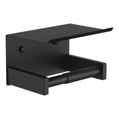 KOKOSIRI Roll Paper Holder Spring Loaded Tissue Paper Holder Bathroom Toilet Roll Holder with Shelf Wall Mounted Stainless Steel Matte Black B2012BK - color: Matte Black, size: With Shelf