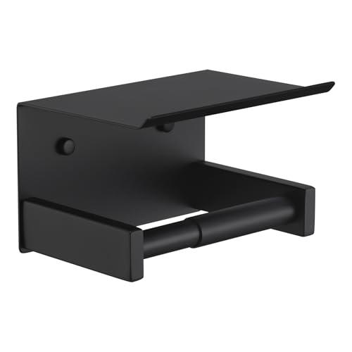 KOKOSIRI Roll Paper Holder Spring Loaded Tissue Paper Holder Bathroom Toilet Roll Holder with Shelf Wall Mounted Stainless Steel Matte Black B2012BK - color: Matte Black, size: With Shelf