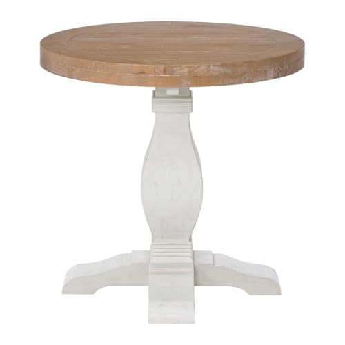 Martin Svensson Home Napa Solid Wood Pedestal End Table, White & Driftwood | Farmhouse Rustic, Pine Wood, Round Side Table, Nightstand, 2" Plank Top, for Living Room or Bedside, 26" W x 26" D x 25" H - color: White and Driftwood