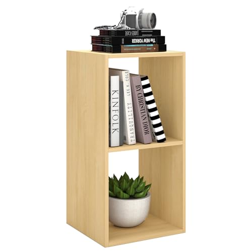 2 Cube Shelf Bookcase, Oak, 11in | Anti-Tipping Kits, Reversible Open Back, Multi Layer Multi Grid Partition Layout - color: Oak, size: 2 Cube 11in