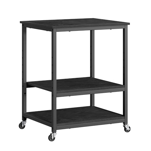 VASAGLE Printer Stand with Locking Wheels, Industrial Mobile Cart, Under Desk Printer Table for Home Office, 23.6 x 19.7 x 29.6 Inches, Storage Shelf, 3-Tier, Ebony Black - color: Ebony Black, size: 3 Tiers/Large