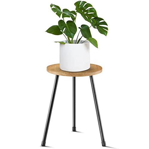 KINNARY Indoor Plant Stand, Mid Century Wood Plant Stand Plant Table for Flower Pots, Tall Metal Plant Holder, Modern Home Decor Small Round Side End Table (11.8"x16") - color: Light wood 11.8"x16"