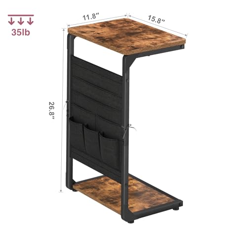 Couch End Tables Set of 2 Pack TV Trays Dinner Eating Tray Sofa Side Table Wood Pedestal TV Tables for Eating on Couch Side Trays that Slide Under Food Snack Small C Shaped Stand Living Room ET-P-BRW2 - color: Rustic Brown