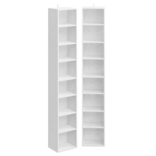 IRONCK Tall Narrow Bookshelf 8 Tiers 71in Set of 2, Compact Corner Bookcase | 4 Adjustable Shelves. Compact Corner-fit Design for Living Room, Office or Bedroom. Each Shelf Supports 28 lbs. Easy Setup. - color: Industrial White