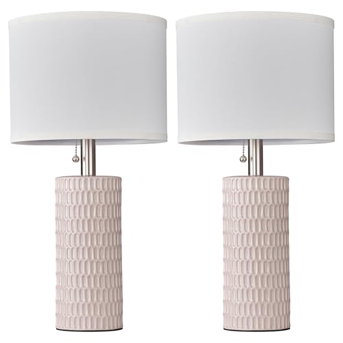 Reaketon Table Lamps for Living Room Set of 2, Ceramic Table Lamps for Bedroom, 20" Modern Lamps for Night Stands, Pink - color: Pink