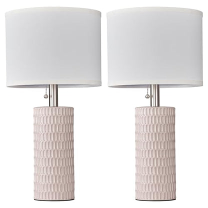 Reaketon Table Lamps for Living Room Set of 2, Ceramic Table Lamps for Bedroom, 20" Modern Lamps for Night Stands, Pink - color: Pink