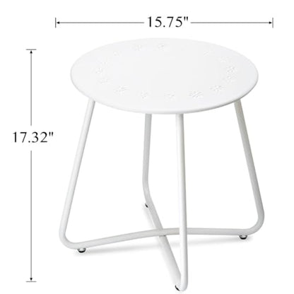 danpinera Outdoor Side Tables with Flower Cut Outs, Weather Resistant Steel Patio Side Table, Small Round Outdoor End Table Metal Side Table for Patio Yard Balcony Garden White - color: White