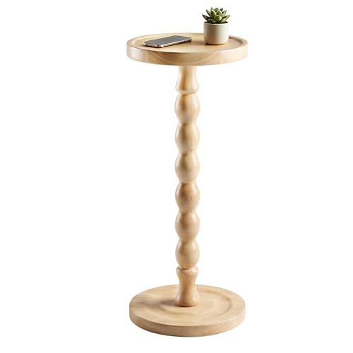Round Side Table, Small End Table for Small Spaces with Solid Wood Leg, Accent Nightstand, Coffee Table for Living Room, Bedroom, Conference Room, Hallway, Home Office, Natural Wood Color - color: Natural