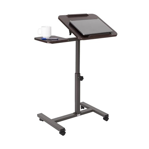 Seville Classics Airlift Height Adjustable Mobile Rolling Laptop Cart Computer Workstation Desk, Table for Home, Office, Classroom, Hospital, w/Wheels, Walnut, Tilt w/Side Table (28") (NEW Model) - color: Walnut, size: Tilt w/ Side Table (28") (NEW MODEL)