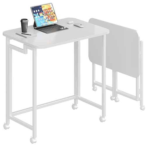 JSB Folding Desk for Small Spaces,Mobile Portable Rolling Laptop PC Table on Wheels,Foldable Computer Desk for Home Office,Bedroom,Dorm,Space Saving (All White, 23.6") - color: All White, size: 23.6"