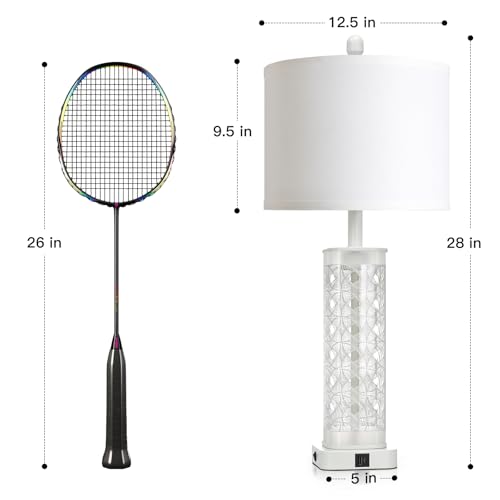 28" White Print Glass Table Lamp Set of 2 with Night Light, Modern Bedside Lamps with USB C+A Charging Ports, Nightstand Lamps for Living Room, Glass Lamps for Bedroom End Table, 2 Bulbs Included - color: White Print(2 Pack)