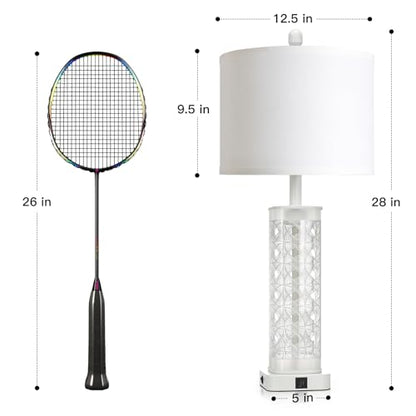 28" White Print Glass Table Lamp Set of 2 with Night Light, Modern Bedside Lamps with USB C+A Charging Ports, Nightstand Lamps for Living Room, Glass Lamps for Bedroom End Table, 2 Bulbs Included - color: White Print(2 Pack)