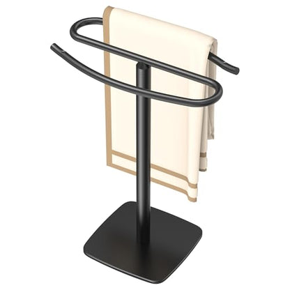 RUACQ Hand Towel Holder for Bathroom,12 inch S-Shape Towel Holder Stand, Stainless Steel and Aluminium Standing Towel Rack for Kitchen Vanity Countertop (Matte Black) - color: Black