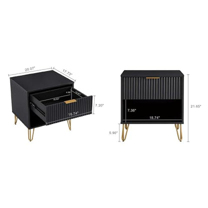 BROVAVE Sturdy Metal Legs Bedside Stand, Nightstand with Textured Drawer, Accent Table for Bedroom for Indoor use, Black - color: Black