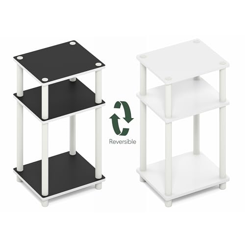 Furinno Turn-N-Tube 3-Tier Toolless Side Table, Narrow Printer Stand with Open Shelf, End Table, Night Stand, for Living Room, Bedroom, White Espresso - color: White(black Espresso)/White