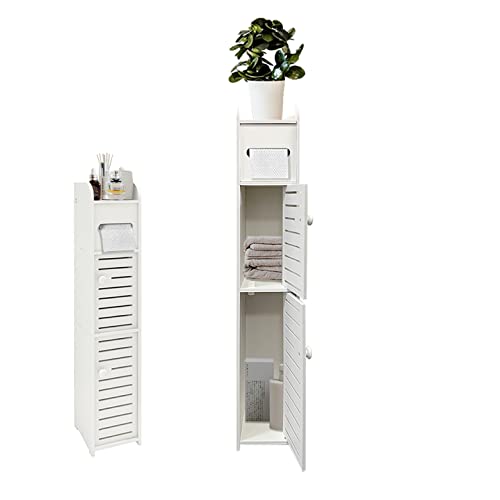 Small Bathroom Storage Cabinet, Slim Toilet Paper Organizer with 2 Doors & Shelves, Over Toilet Storage Cabinet for Skinny Bathroom Space Corner - White