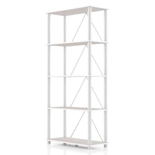 Homes: Inside + Out Apexa Modern 5-Tier Wide Shelving Units, Collectibles Display Shelves, Easy Assembly Standing Shelf, Home Storage Organizer for Living Room, Bedroom, Office, Taupe Grey - color: Taupe Grey, size: 5-Tier (Wide)