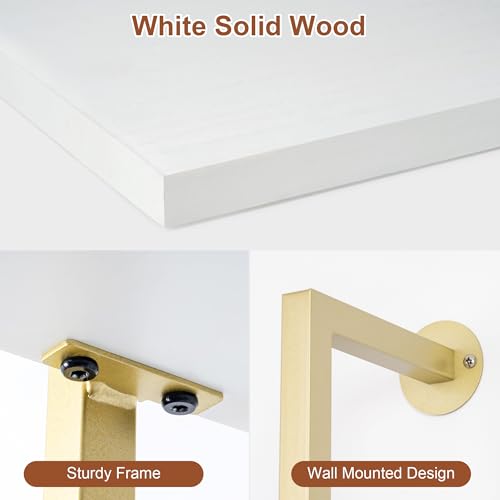 Acovy 5-Tier Bookshelf Solid Wood Ladder Shelf, Narrow Book Shelf Display Shelf, Wooden Bookcase, Wall Mount Ladder Shelf, Storage Rack for Living Room, Bedroom, Bathroom, White and Gold - color: White&gold