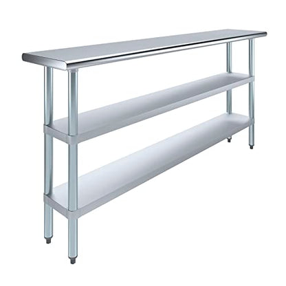 Stainless Steel Work Table with 2 Shelves | Metal Utility Table | Commercial & Residential NSF Utility (Stainless Steel Table with 2 Shelves, 72" Long x 14" Deep) - size: 72" Long x 14" Deep