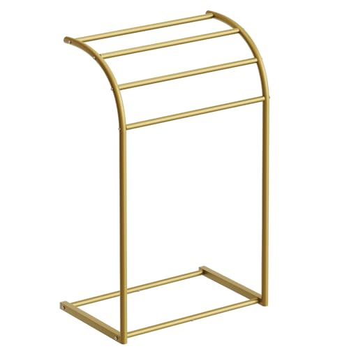 YATINEY Free Standing Towel Rack, 4-Tier Blanket Rack for Bathroom, Pool Towel Stand Display and Drying Rack, Modern Towel Blanket Storage Organizer, Gold CJ07GD - color: Gold