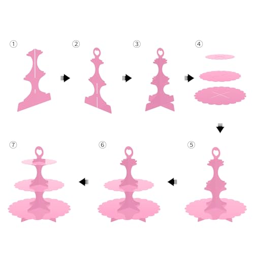 3-Tier Pink Cupcake Stand, Heart Handle Dessert Display Tower, Perfect for Girl Birthday Baby Shower Small Parties, Easy Assembly (1-Pack) ﻿ - color: Pink 1 Pack
