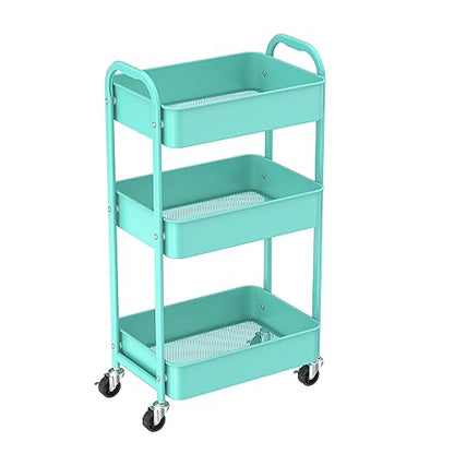 MAX Houser 3-Tier Rolling Utility Cart with Caster Wheels,Easy Assembly, for Kitchen, Bathroom (Turquoise) - color: Turquoise, size: 3-Tier Standard Cart