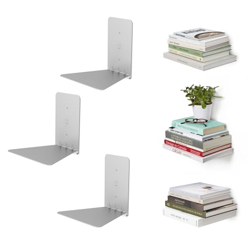Umbra Conceal, Sturdy Metal Floating Bookshelf for Wall, Silver, Small, Set of 3 - size: Set of 3, Small