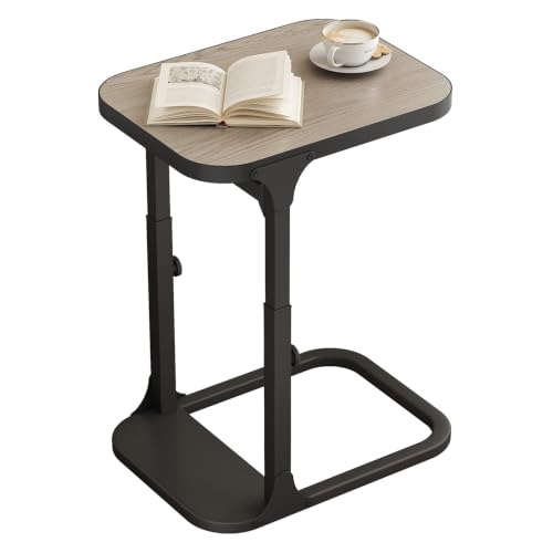 Kitstorack Height Adjustable End Table, Small Side Table for Couch, Sofa Table with Metal Frame for Living Room, Bedroom, Bedside C Shaped Table,Greige - color: Greige