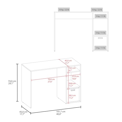 Tuhome Dalia Computer Desk with 3-Tier Open Side Shelves, 40" Small Office Desk for Home Office, Engineered Wood Writing Table with Storage, White
