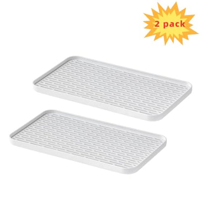 2Packs Serving Tray & Dish Rack & Flat Drain Board, Multi-Use Tray for Serving, Fruit Drain, Cup Drain, Vegetable Drain, White & Grey, Perfect for Coffee, Kitchen, (6.69W x 12.2L) - size: 6.69W x 12.2L- 2packs