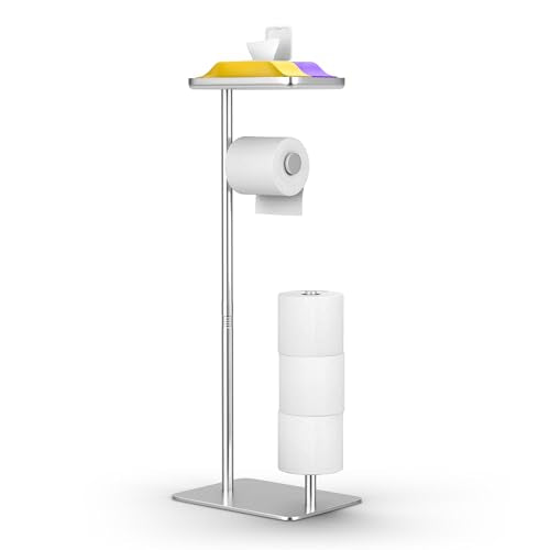 Day Moon™ - Toilet Paper Holder - Modern Roll Holder for Bathroom - 1 Pack - Free Standing - with Shelf, Brushed Nickel - color: Brushed Nickel