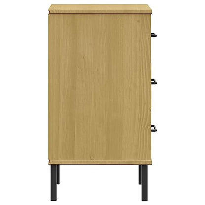 Bedside Cabinet, Industrial Nightstand with Metal Legs and Solid Pine Wood Storage, Rustic Bedroom End Table for Bedside Essentials, Rectangular Side Table, Brown