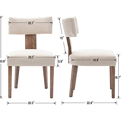 RIVOVA Mid Century Modern Dining Chairs Set of 4 Upholstered Linen Fabric Dining Chairs Curved Backrest Farmhouse Dining Room Chairs Kitchen Chairs with Wood Legs, Beige - color: Beige Curved