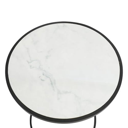 Round C Shaped Side Table, Slide Under Couch End Table with Wood Top, Snack Coffee Laptop Side Table for Living Room Bedroom Small Space - color: Black