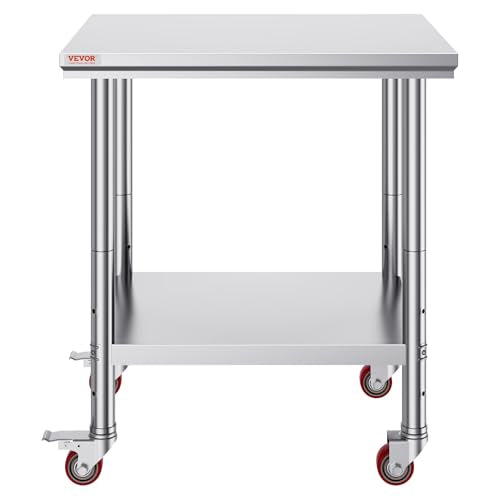 VEVOR Stainless Steel Work Table 30 x 24 x 33 Inch Prep Table with 4 Caster - size: 30*24*33In, style: With Caster