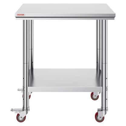 VEVOR Stainless Steel Work Table 30 x 24 x 33 Inch Prep Table with 4 Caster - size: 30*24*33In, style: With Caster