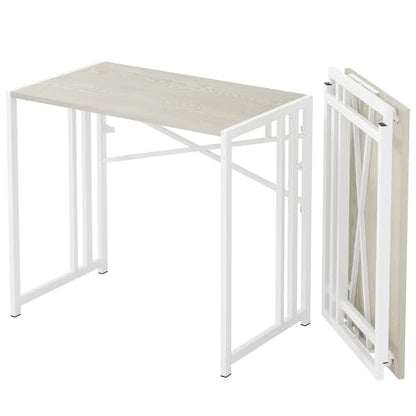 Lutown-Teen 35 inch Small Folding Desk, Writing Gaming Computer Camping Desk for Small Spaces, No Assembly Required Home Office Table, Natural and White - color: Natural and White, size: 35 Inch