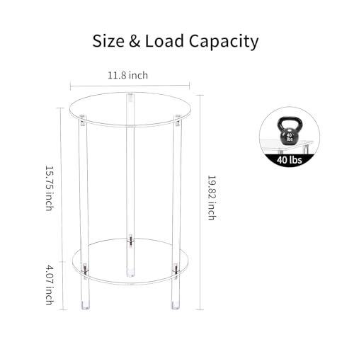 Clear Round Acrylic Side Table for Small Spaces, 11.81" L x 11.81" W x 19.82" H, 2 Tier Small Modern Drink End Table Nightstand, Minimalist Bedside Table for Living Room, Bedroom, Bathroom - size: 2 Tier 1-Pack (19.82"H)