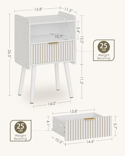 Night Stand, Modern Side Table, Small Nightstand, Wood Bedside Table with Storage Drawer End Table for Bedroom,Living Room,Office,White - color: White