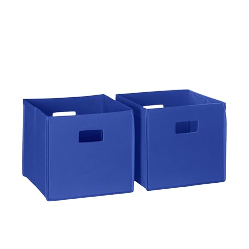 RiverRidge Folding Storage Bins - 2-pack of 10in Tall Blue Cubes | Fabric Bins, Set of 2 Storage Cubes, Cut-out Handles, Playroom Closet Organizer, Collapsible Cubby with Bottom Board Insert - color: 2 Blue 10in H Bins