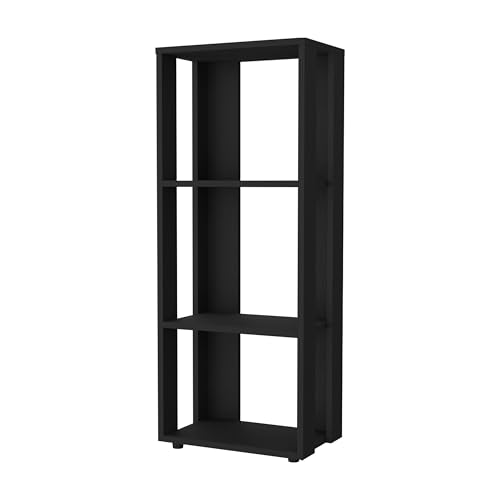 16" Storage Cabinet with 3-Open-Shelves, Practical Cabinets with Melamine Coating, Multifunctional Bookcase with Sturdy Construction for Vertical Use, Black